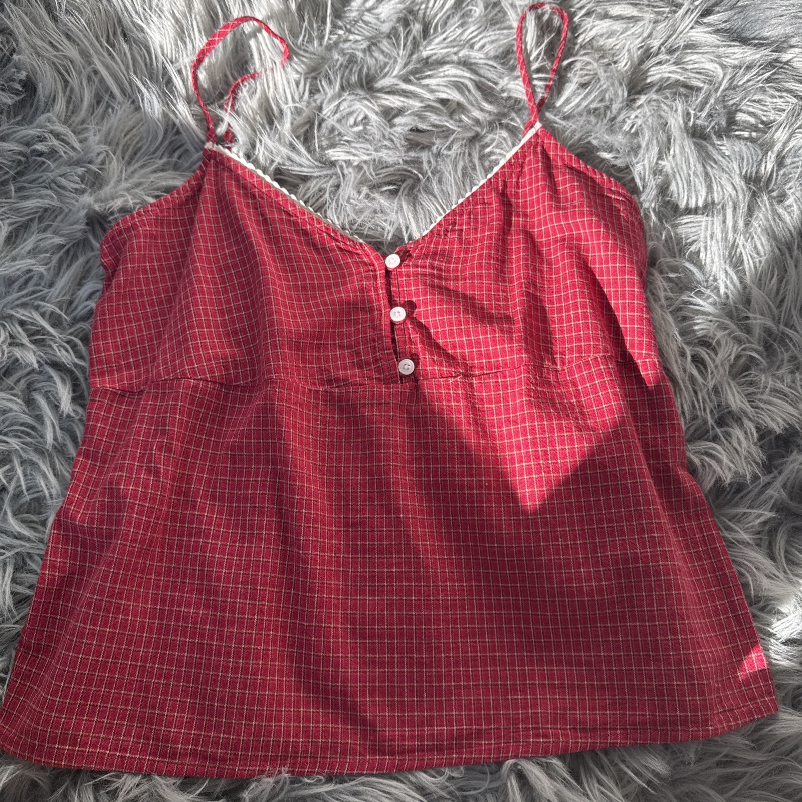 Brandy Melville Tiffany Plaid Babydoll Camisole Top Lace Trim Dainty Cottagecore