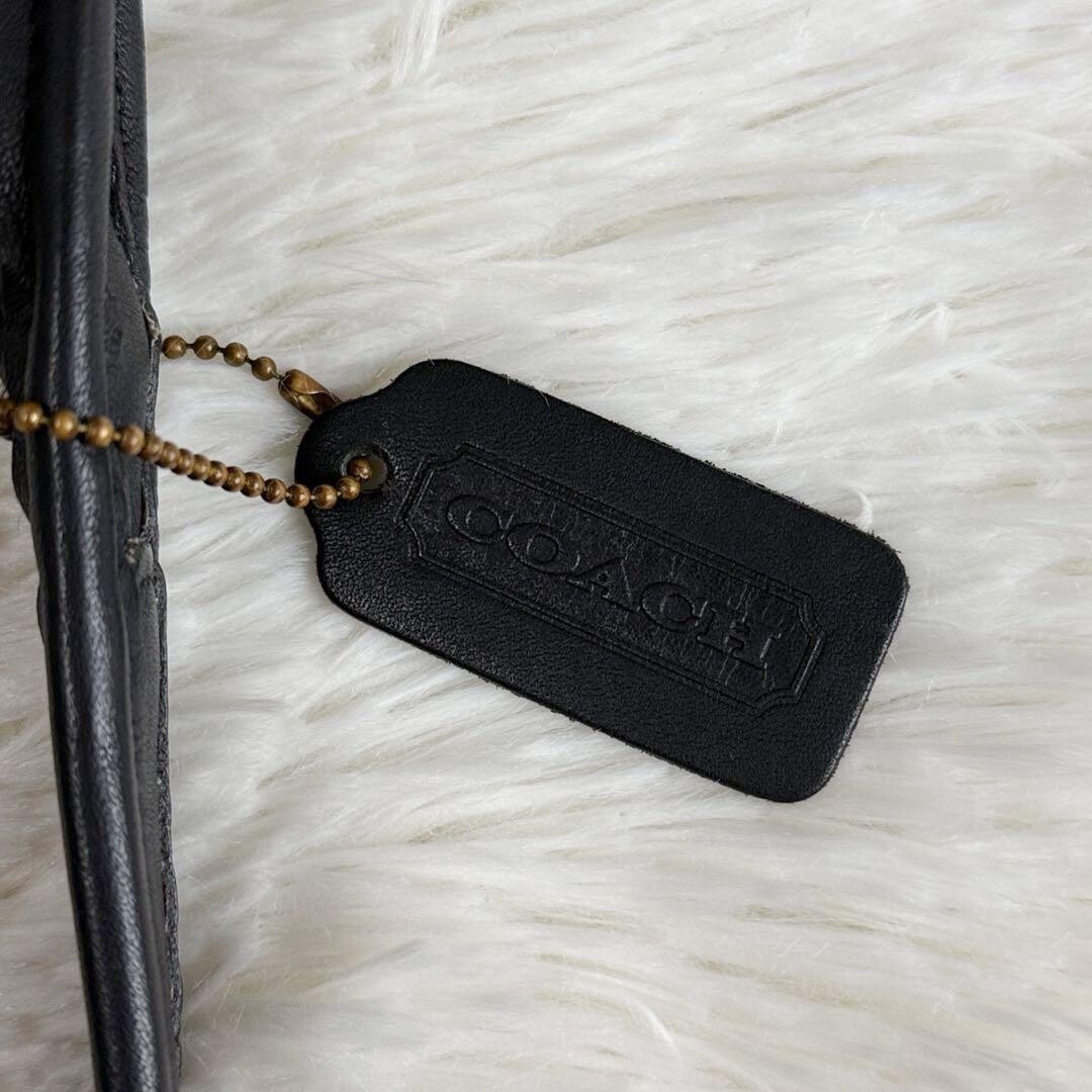 Vintage COACH Black Leather Shoulder Bag USA Made Logo Charm 12.6in