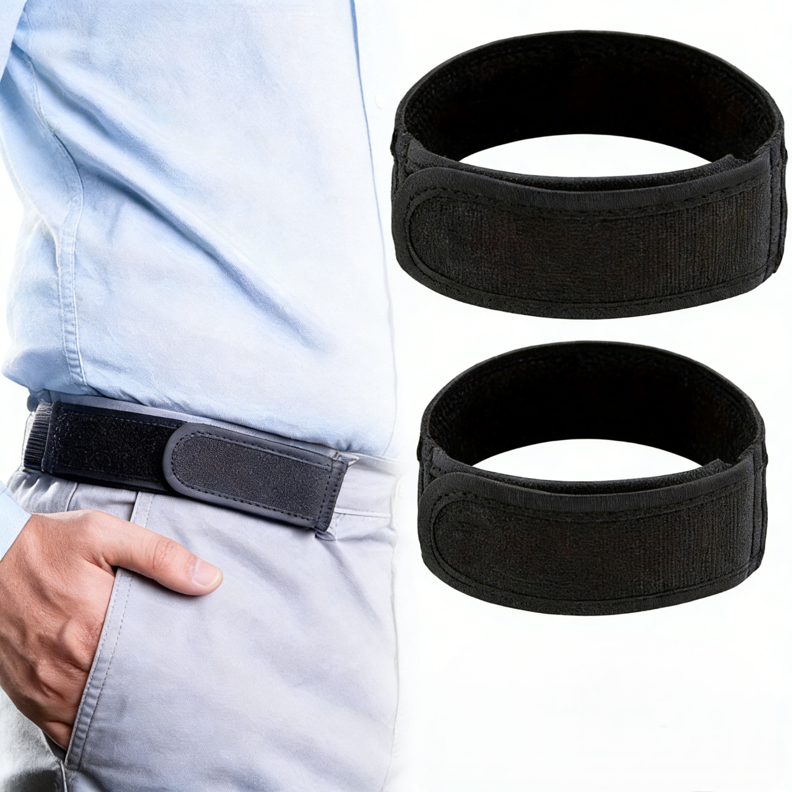 2PCS Buckle Free Elastic Waist Belt for Men Stretch Adjustable Comfort Fit
