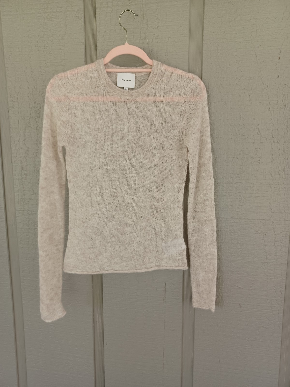 Reformation Alice Sheer Alpaca Blend Crew Sweater Size S Long Sleeve In Barley