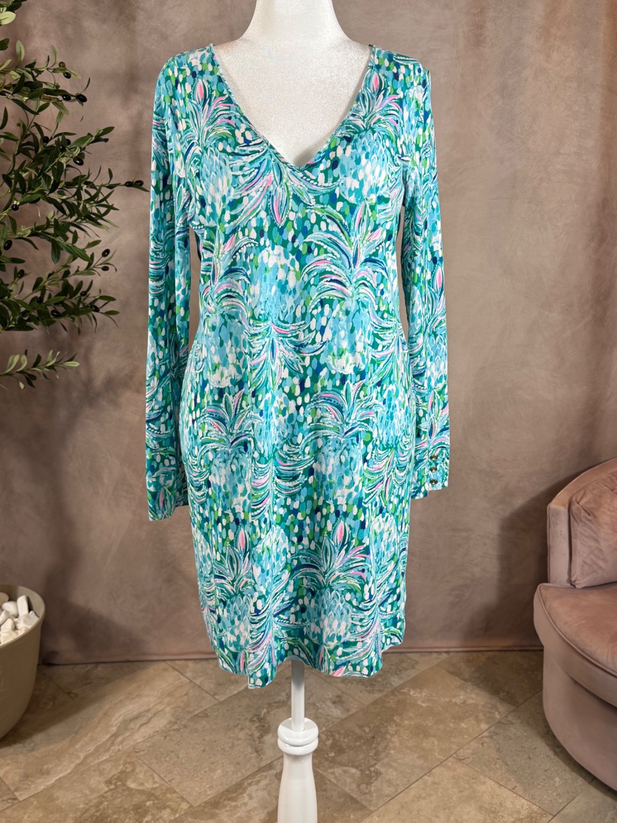 Lilly Pulitzer Davie Dress XL Emerald Isle Pineapple of My Eye Cotton Knit