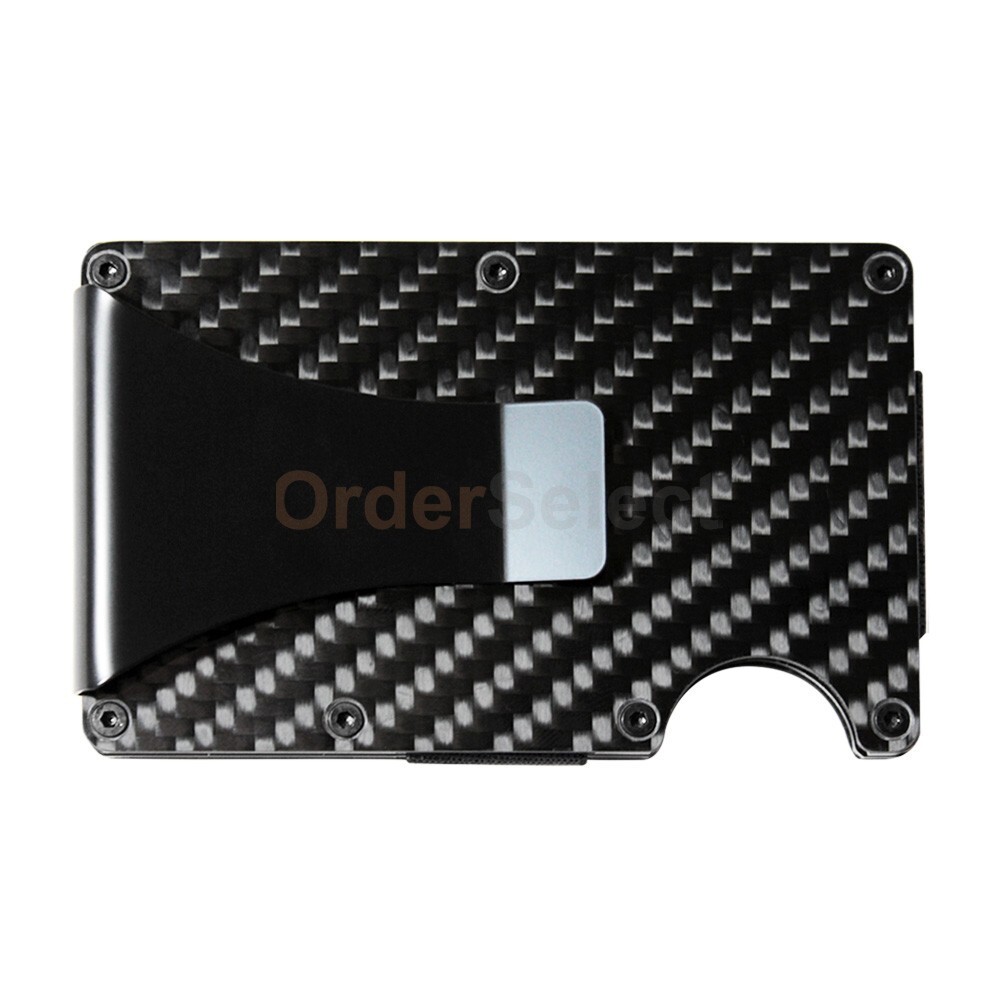 Men RFID Blocking Money Clip Slim Carbon Fiber Credit Card Holder Metal Wallet