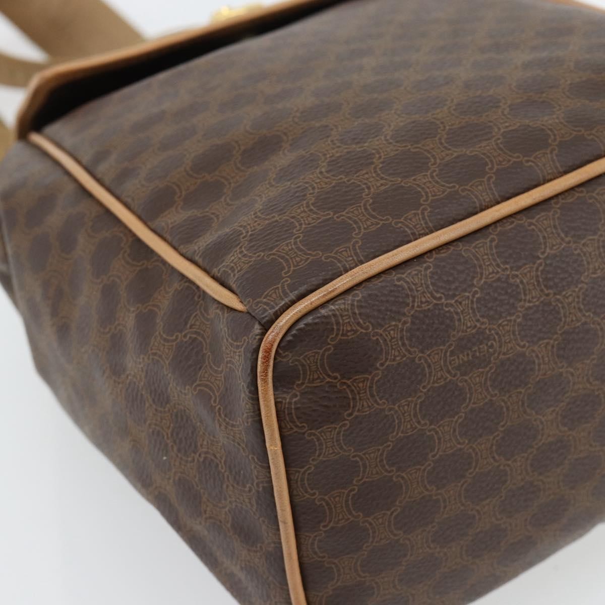 CELINE Macadam Canvas Backpack PVC Leather Brown Gold Auth 182528A