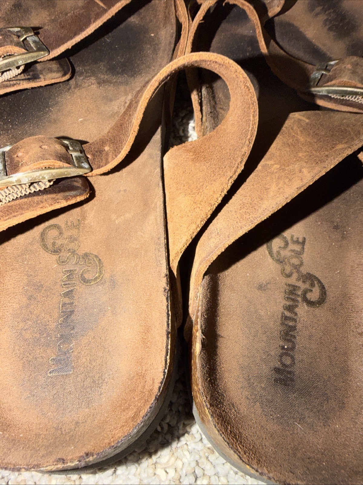 Mountain Sole Sandals Womens 7M Adjustable Strap Slide Flats Brown Leather Oiled