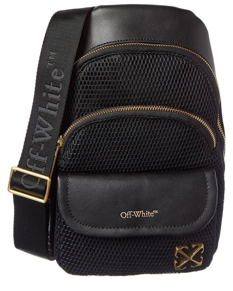 Off-White Sling Backpack Black Mesh and Leather