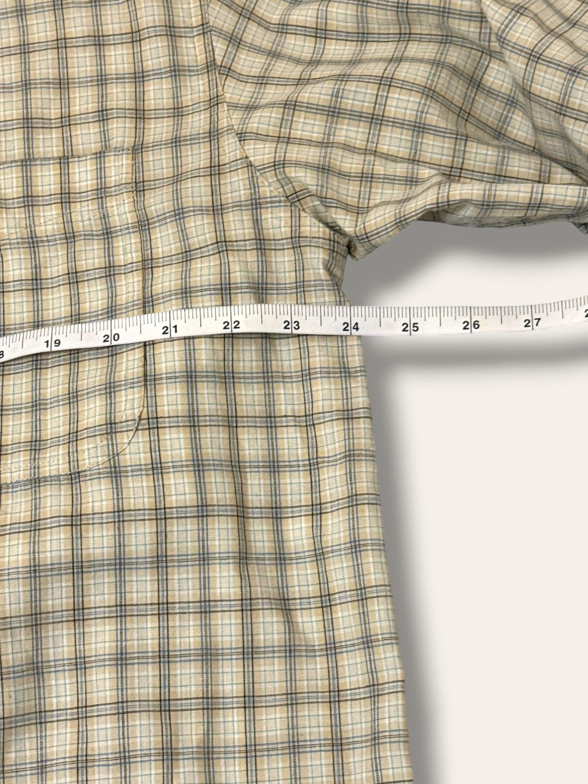 Wrangler Shirt Mens LT Short Sleeve Button Down Plaid Riata Beige Tan Classic