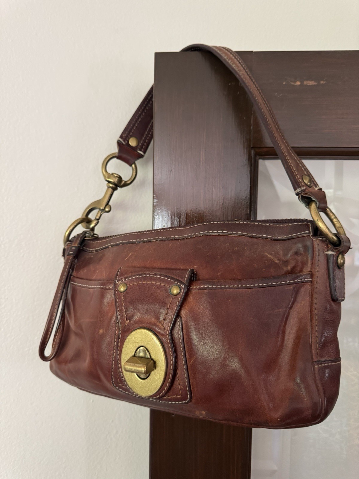 Vtg Coach Legacy 65th Anniversary Y2K Brown Leather Turn Lock Shoulder Bag 10326