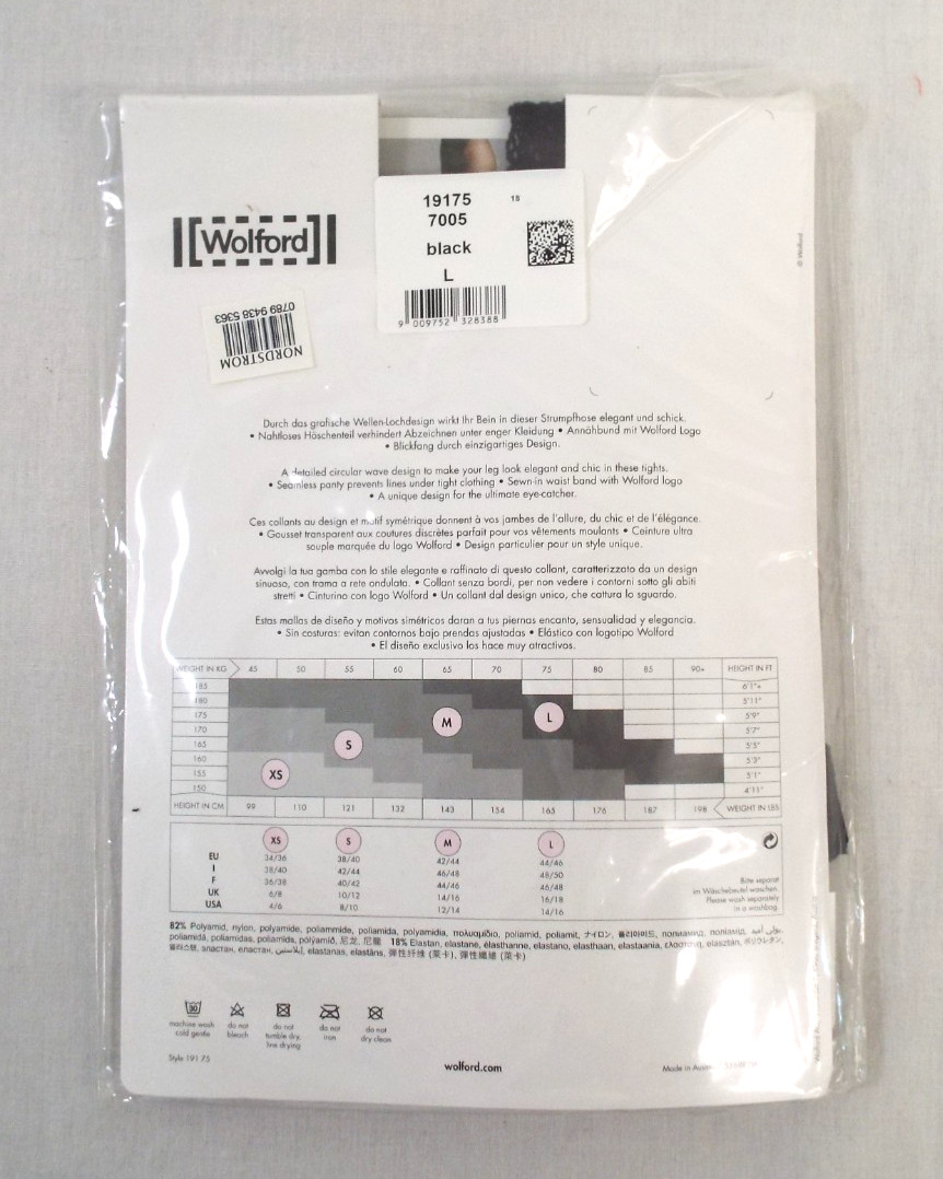 Wolford Judith Black Tights Large 19175 Fishnet Circular Wave Design New Sealed