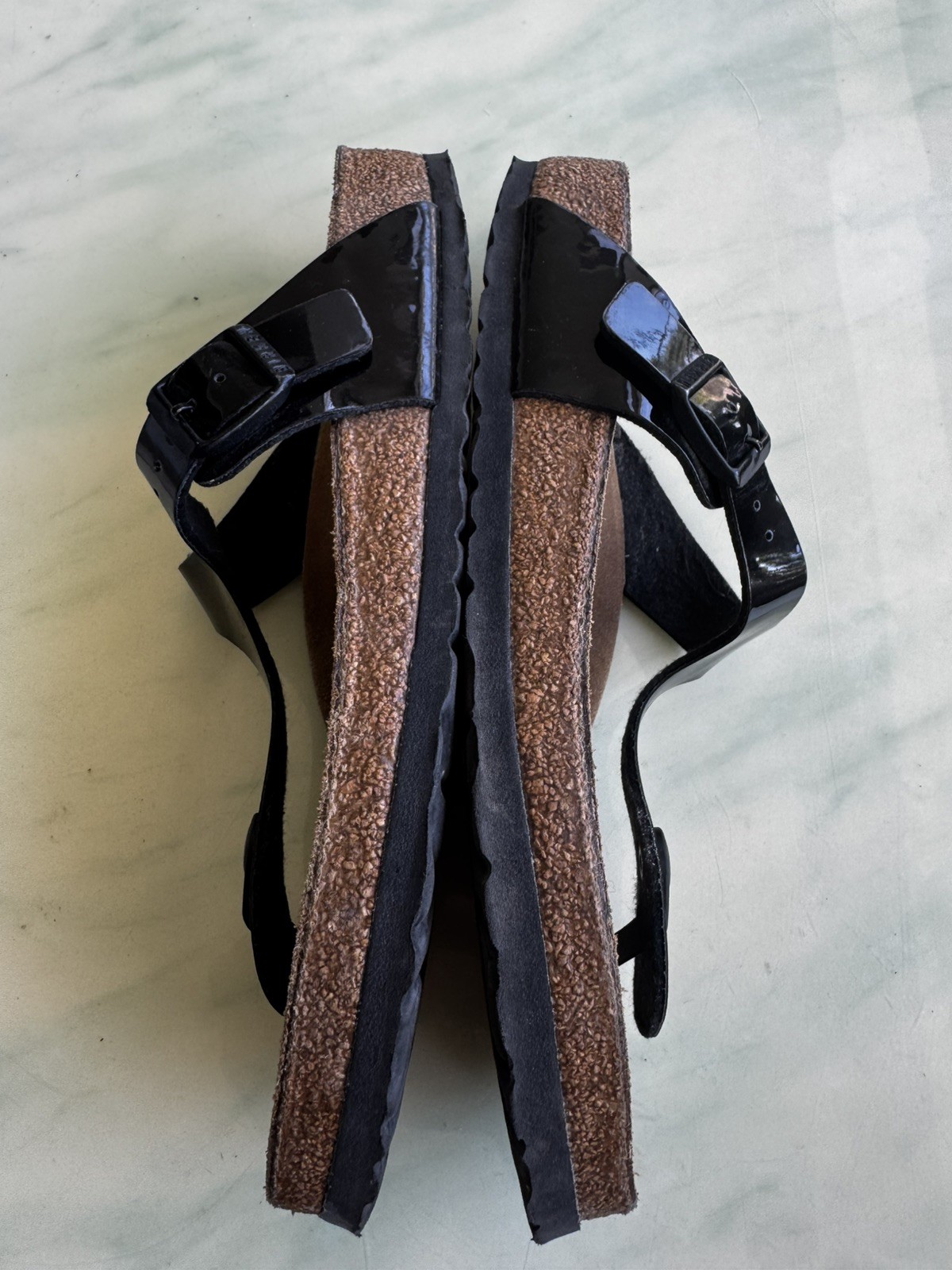 Birkenstock Gizeh Birko-Flor Black Patent Slide Sandal Thong EU 40 US 9- 9.5
