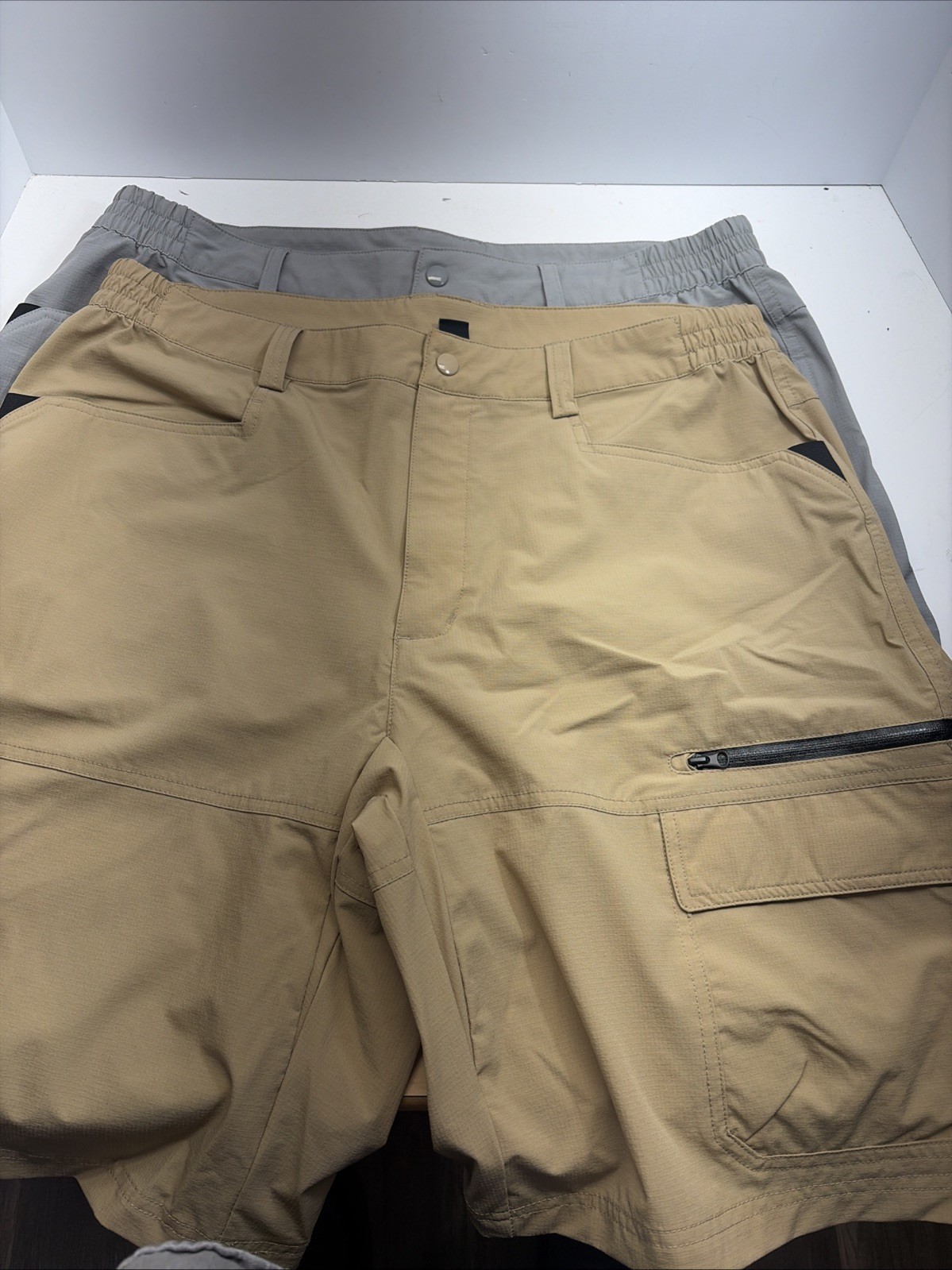 2-Tacvasen Men’s Tan/Black Hiking Shorts Quick Dry Cargo Zip Pockets SZ 36
