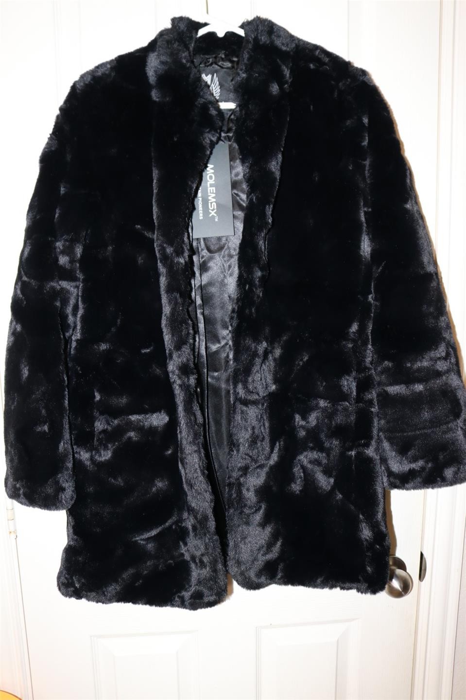 MOLEMSX Mountain Pioneers Womens M Black Faux Fur Long Coat NWT