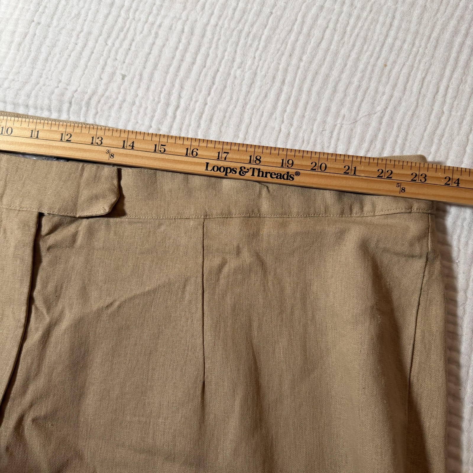 Jessica London 2 Piece Linen Blend Capri Set Womens 26W Beige Tan Belted Cropped