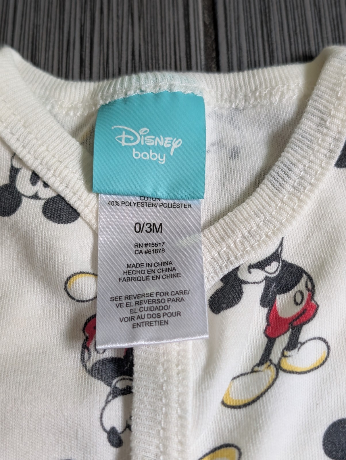 Disney Baby Mickey Mouse Footed Sleeper One Piece 0-3 Months White
