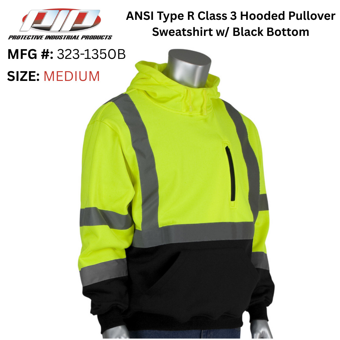 Hi-Vis Hooded Sweatshirt Class 3 Type R – PIP #323-1350B – Size Medium