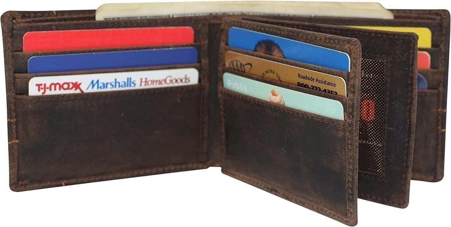 CAZORO Wallets For Men RFID Blocking Vintage Leather Large Bifold Double ID…