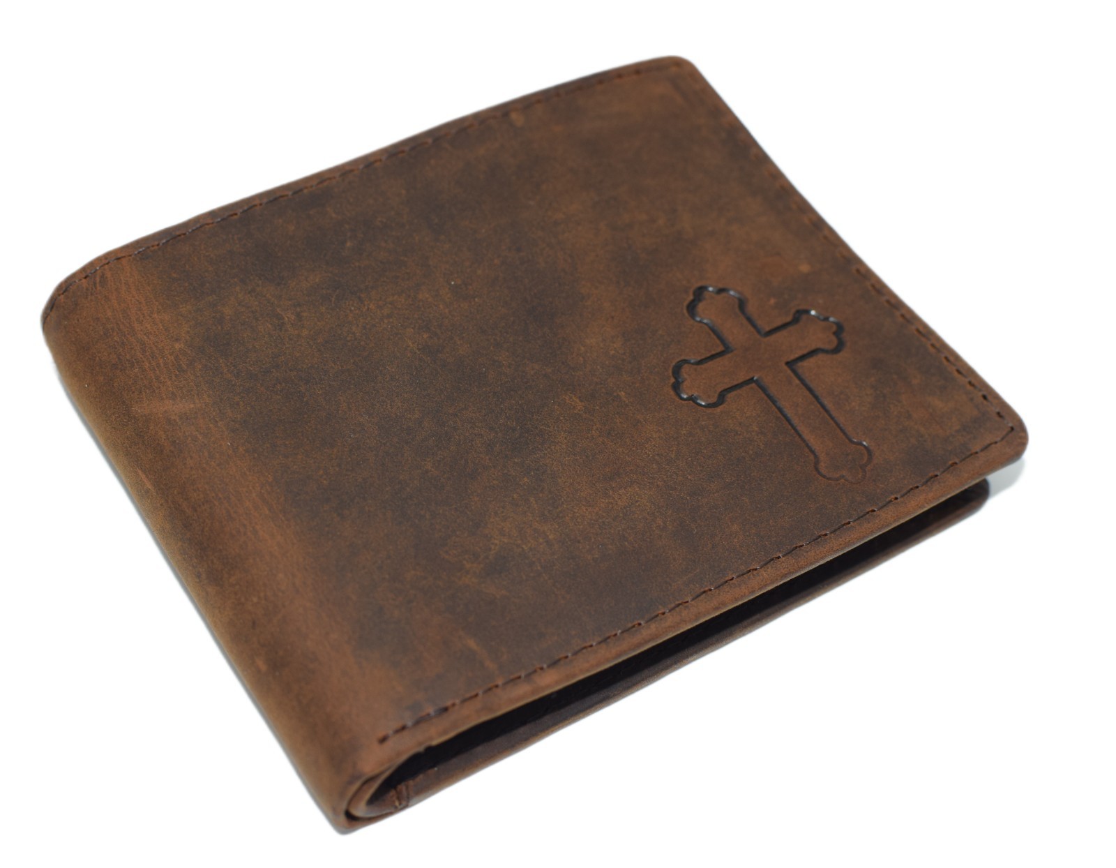 MARSHAL RFID Blocking Cross Vintage Leather Bifold Wallet for Men