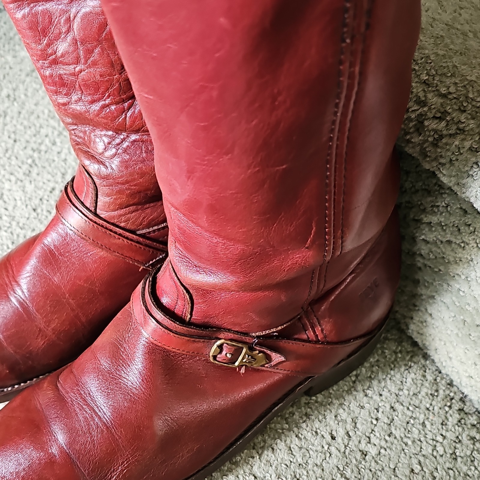 Frye Red Leather dress Mid-Calf Boots Buckle Campus, Men’s Size 10,1/2D ,Campus