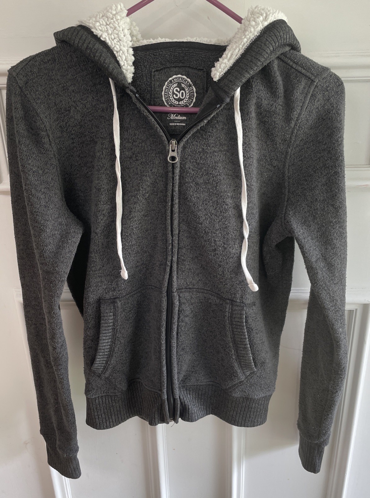 Authentic American Heritage So Medium Gray Zip Up Jacket With Hood & Pockets