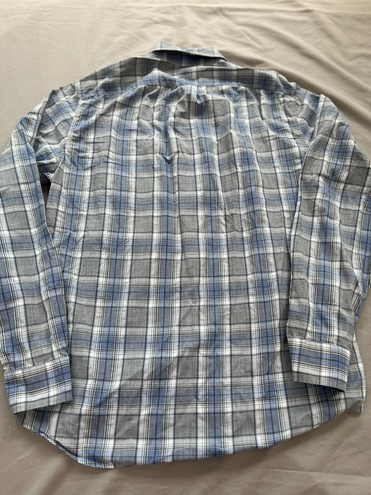 Michael Kors Men’s Blue Plaid Slim Fit Long Sleeved Button Up Shirt- Size M
