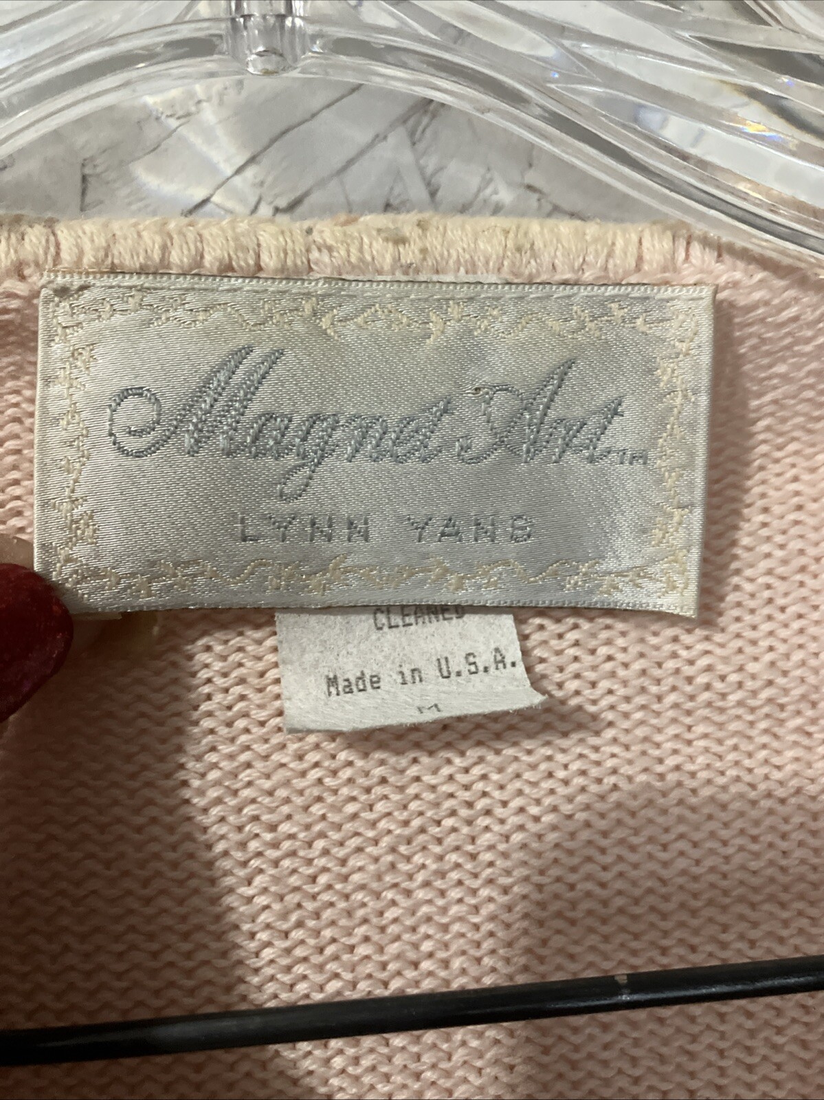 Magnet Art Lynn Yang Pink Embroidered Floral Lace Sweater Medium Made In USA