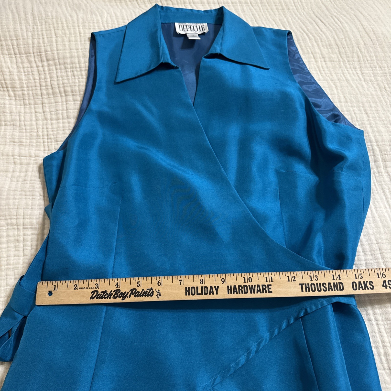 Yves Cossette Depeche Mode Womens Blouse Wrap Around Sleeveless Silk SZ 10 blue
