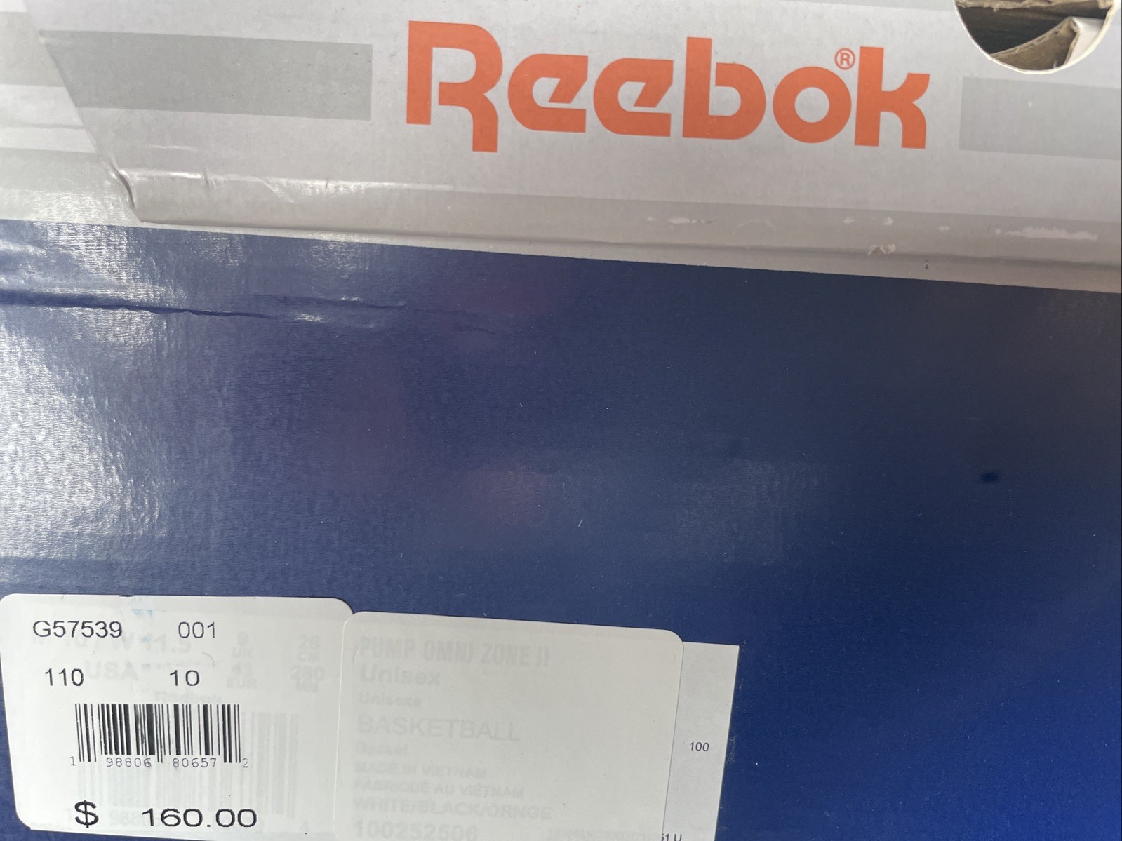 New Men’s Reebok Pump Omni Zone II – 2025 Retro White Black Orange — Size 10