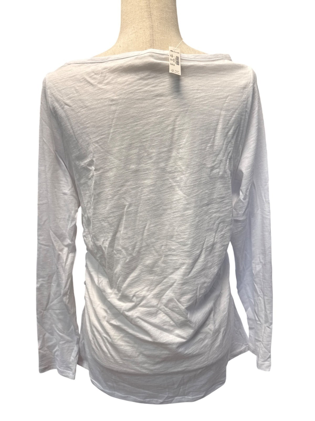 Madewell Ruched Crewneck Long-Sleeve Tee in Soft Slub~Size L~White NWT L17 13