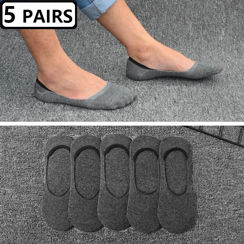 5 Pairs Men Boat Socks Large Summer Non-slip Silicone Invisible No Show Sock