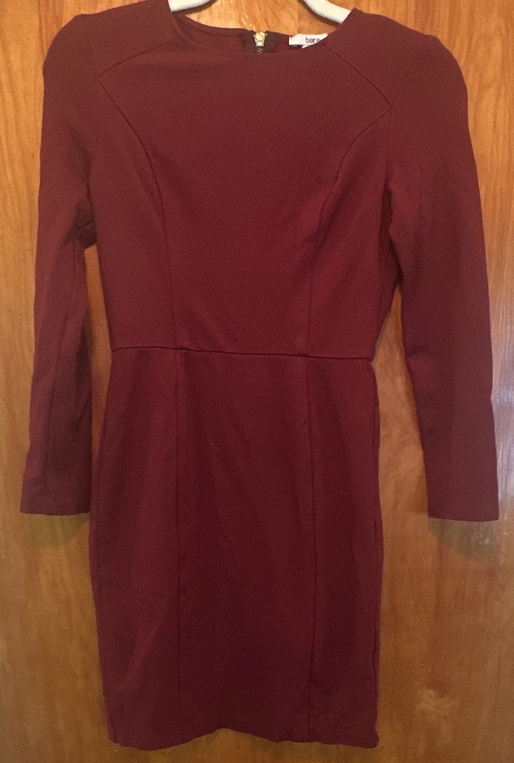 Bar III Burgundy Solid Knit Stretch Round Neck Long Sleeve Sheath Mini Dress S