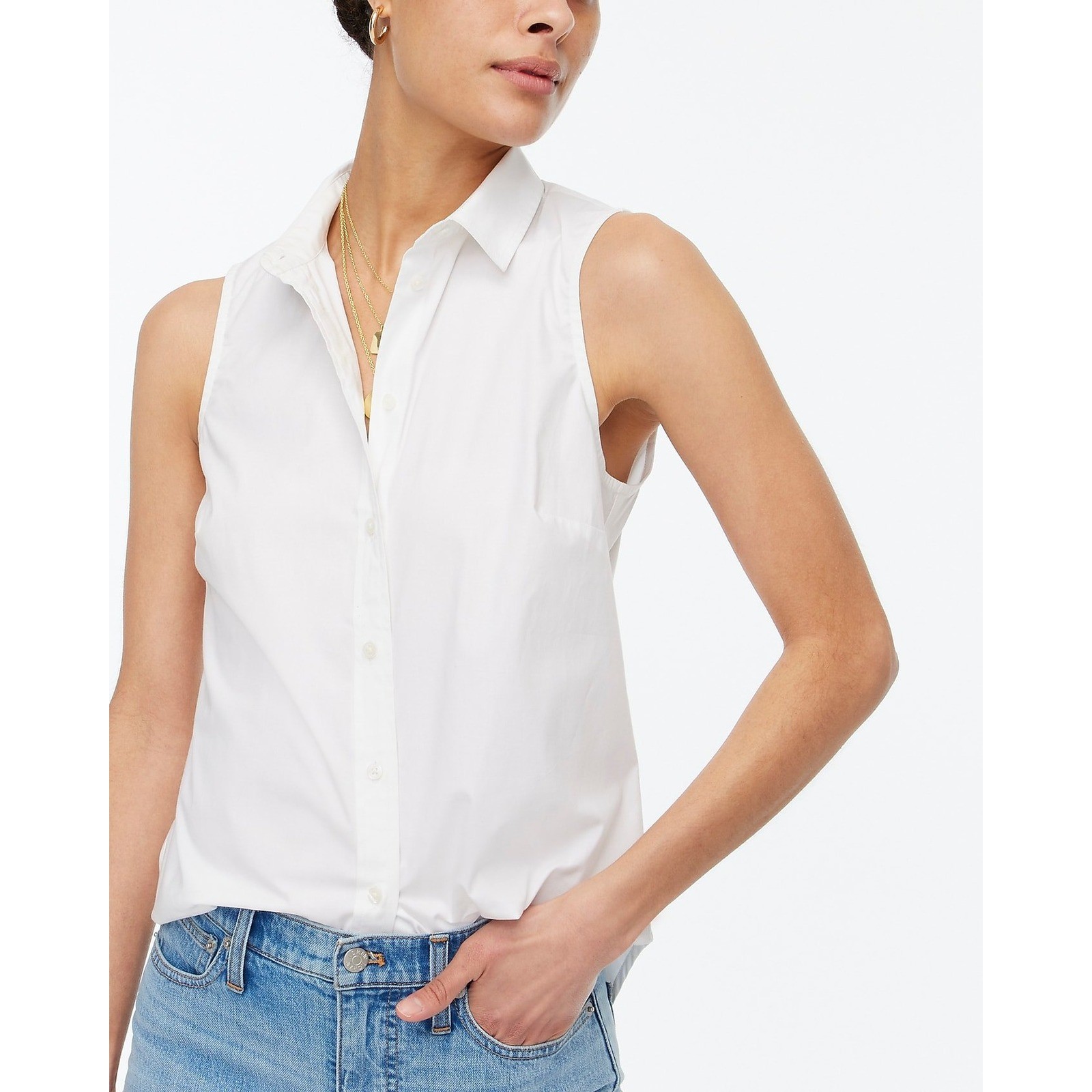NWT J.Crew Signature Fit Sleeveless Shirt Cotton Poplin Button Down White XSP