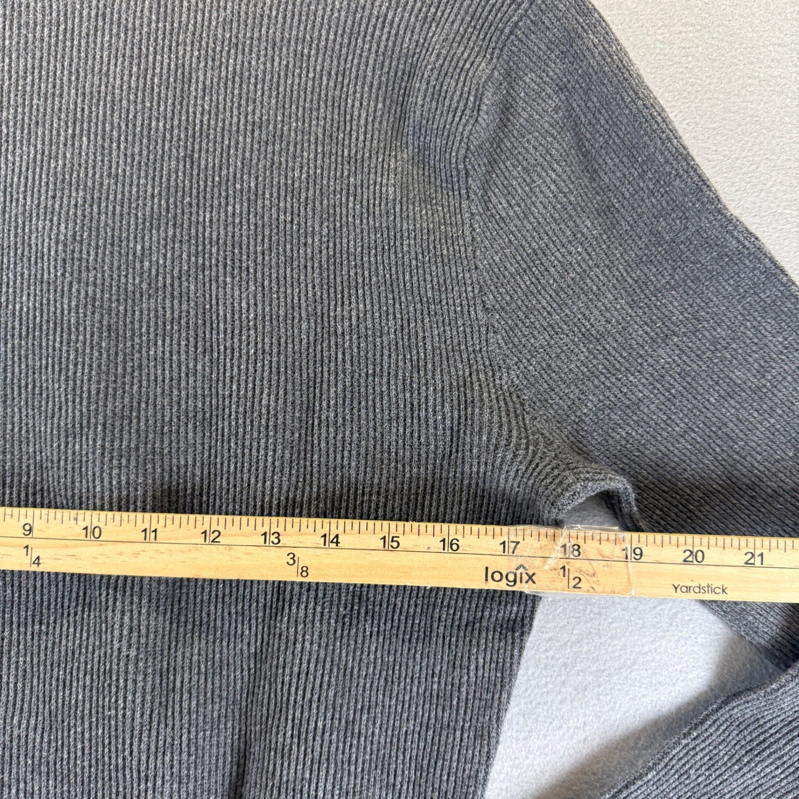 RVCA Mens Gray Ribbed 1/4 Zip Cotton Sweater Orange Stripe Cuffs Small PO