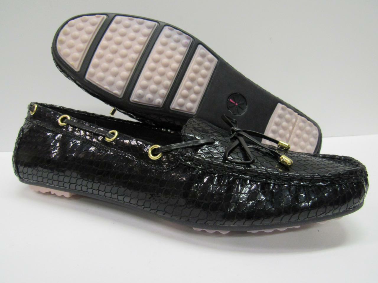 New Isaac Mizrahi Leather Driving Moccasins Flats Loafer Womens Black Purple NIB