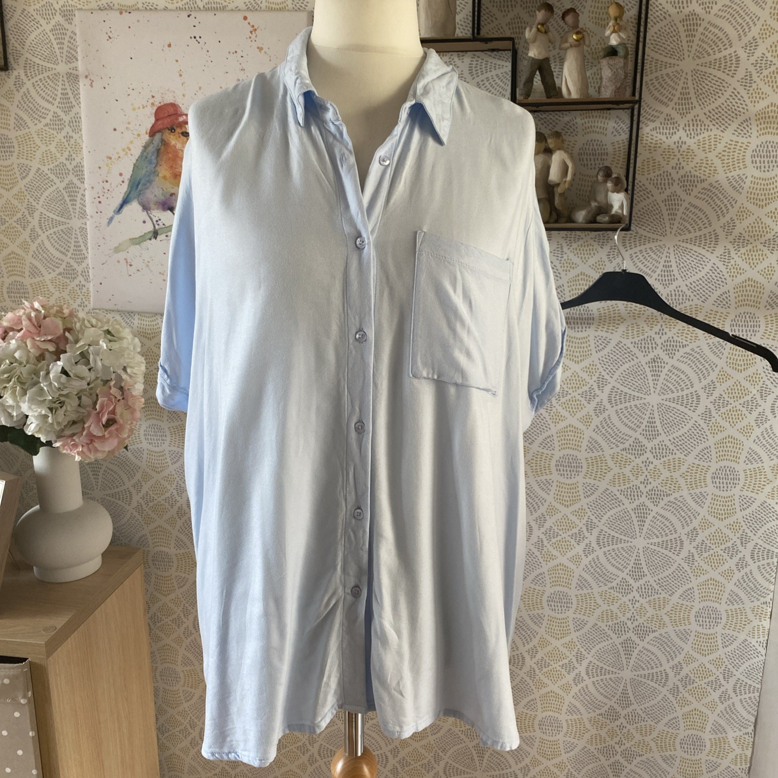 Ladies George Sky Blue Shirt Size 24 Plus Curves Short Sleeve