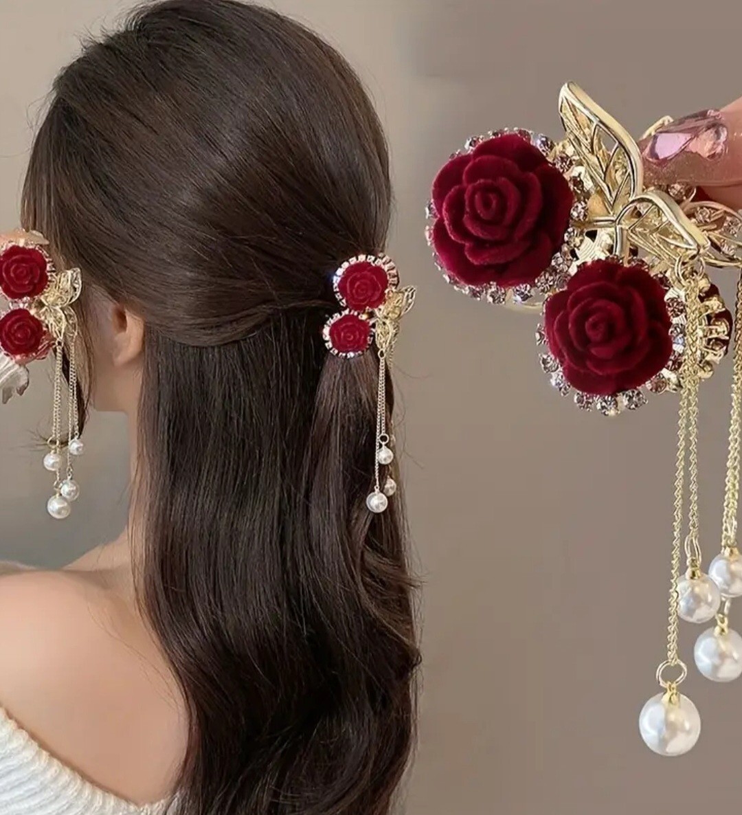 1 Pcs Red Flower Metal Hair Claws For Women Girls Shiny Barrette Brand New