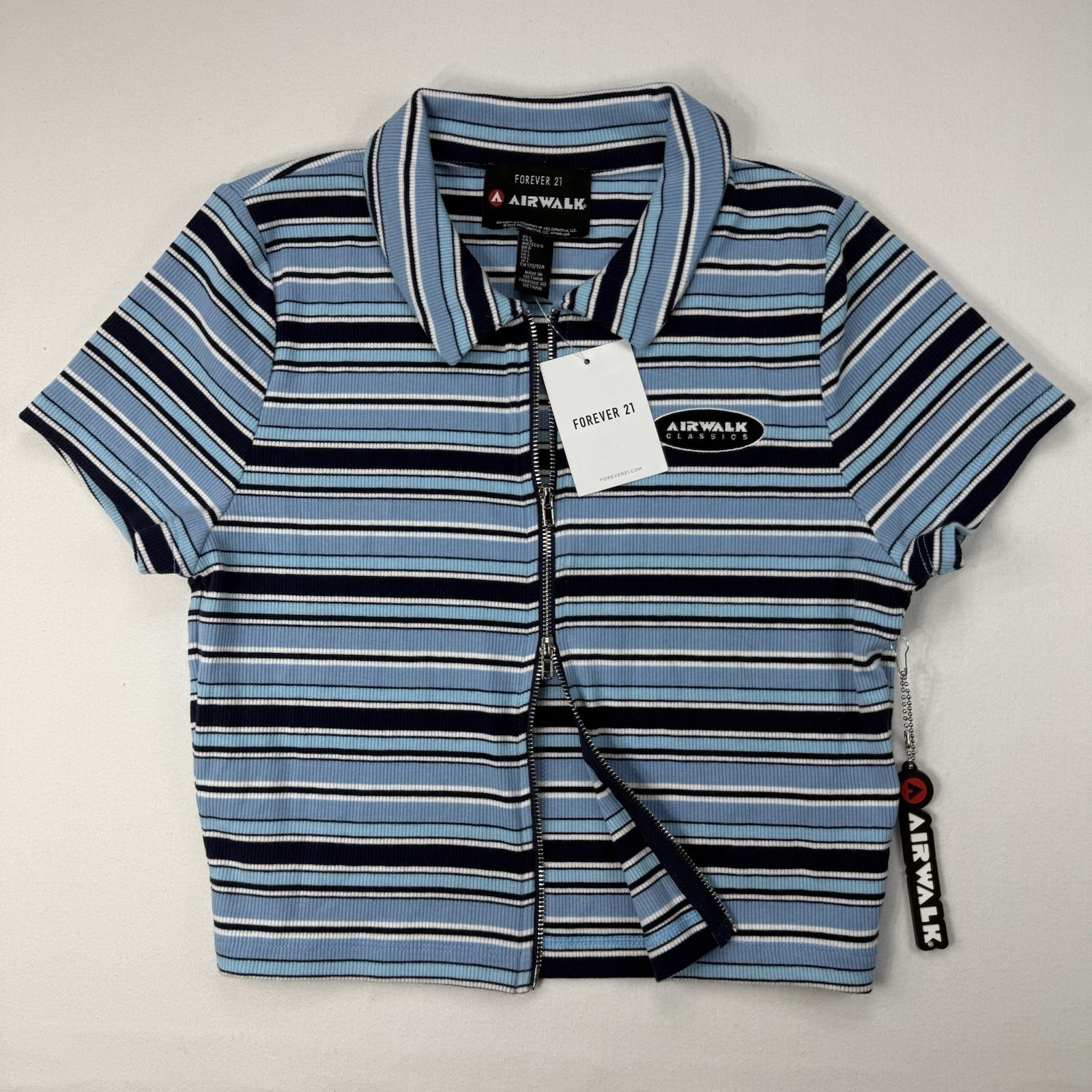 Forever 21 Airwalk Classics Striped Zip Crop Top Women Large NWT
