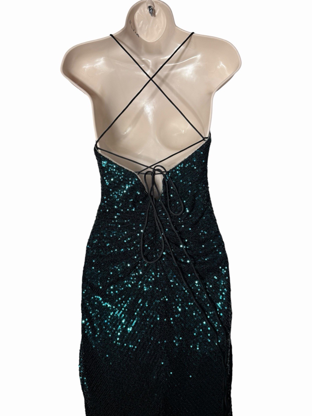 Ladivine by Cinderella Divine Red Satin Sequin Embroidered Mesh Formal Gown XS