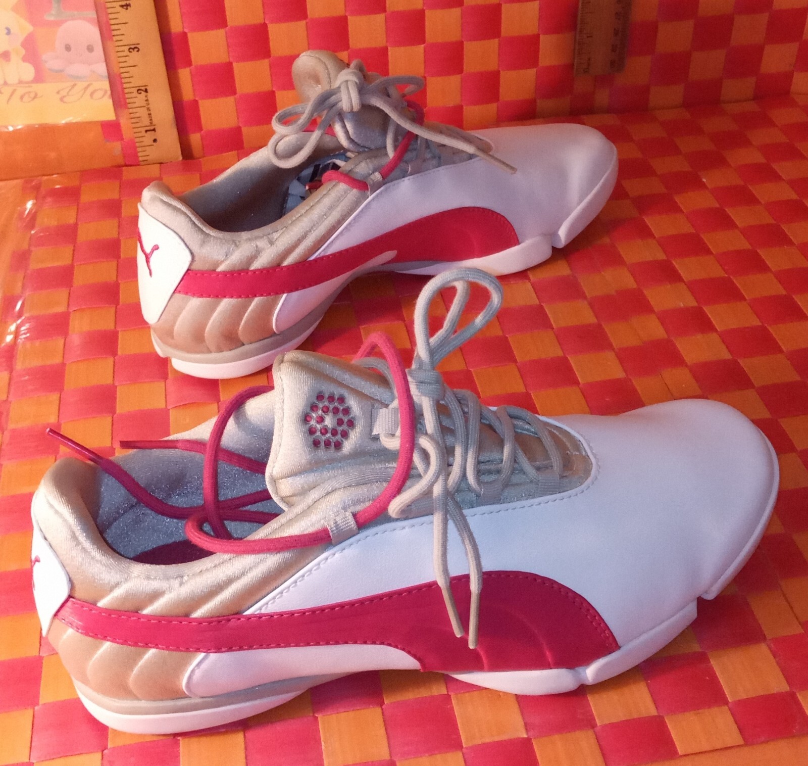 Sneakers, PUMA, White+Pink+Gray, textyle, Golf Yoga Mat Insoles, Women’s 8, preo