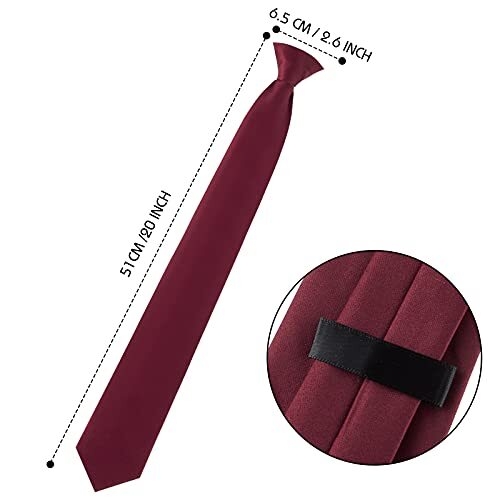 2 Pieces Men’s Clip on Ties 20 Inches Solid Color Clip on Ties Pre Burgundy