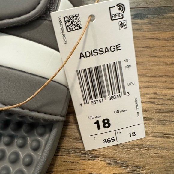 NEW Adidas Adissage Stripe Gray Slip-On Sandals Rubber Slides Mens Size 18