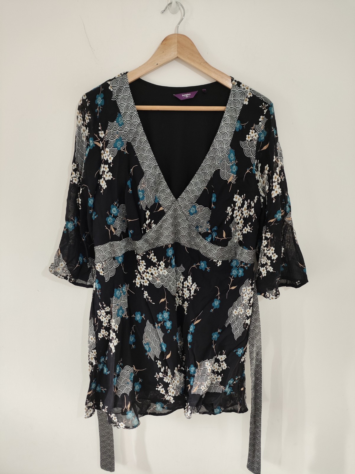 New Look Blouse Top 20 Womens Black Floral Casual Mesh Short Sleeve Vneck Summer