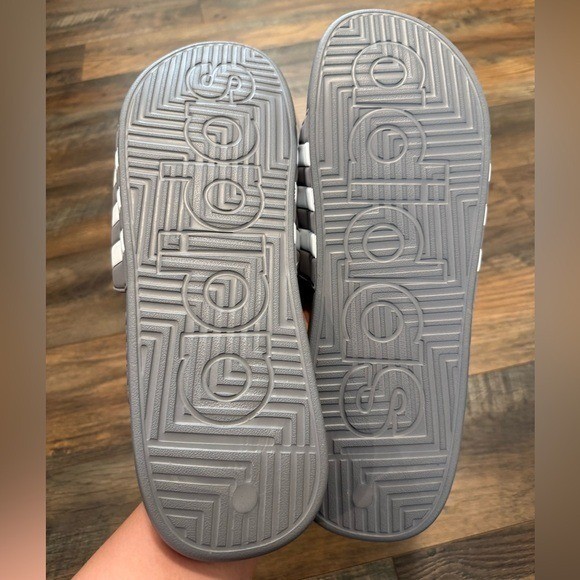 NEW Adidas Adissage Stripe Gray Slip-On Sandals Rubber Slides Mens Size 18