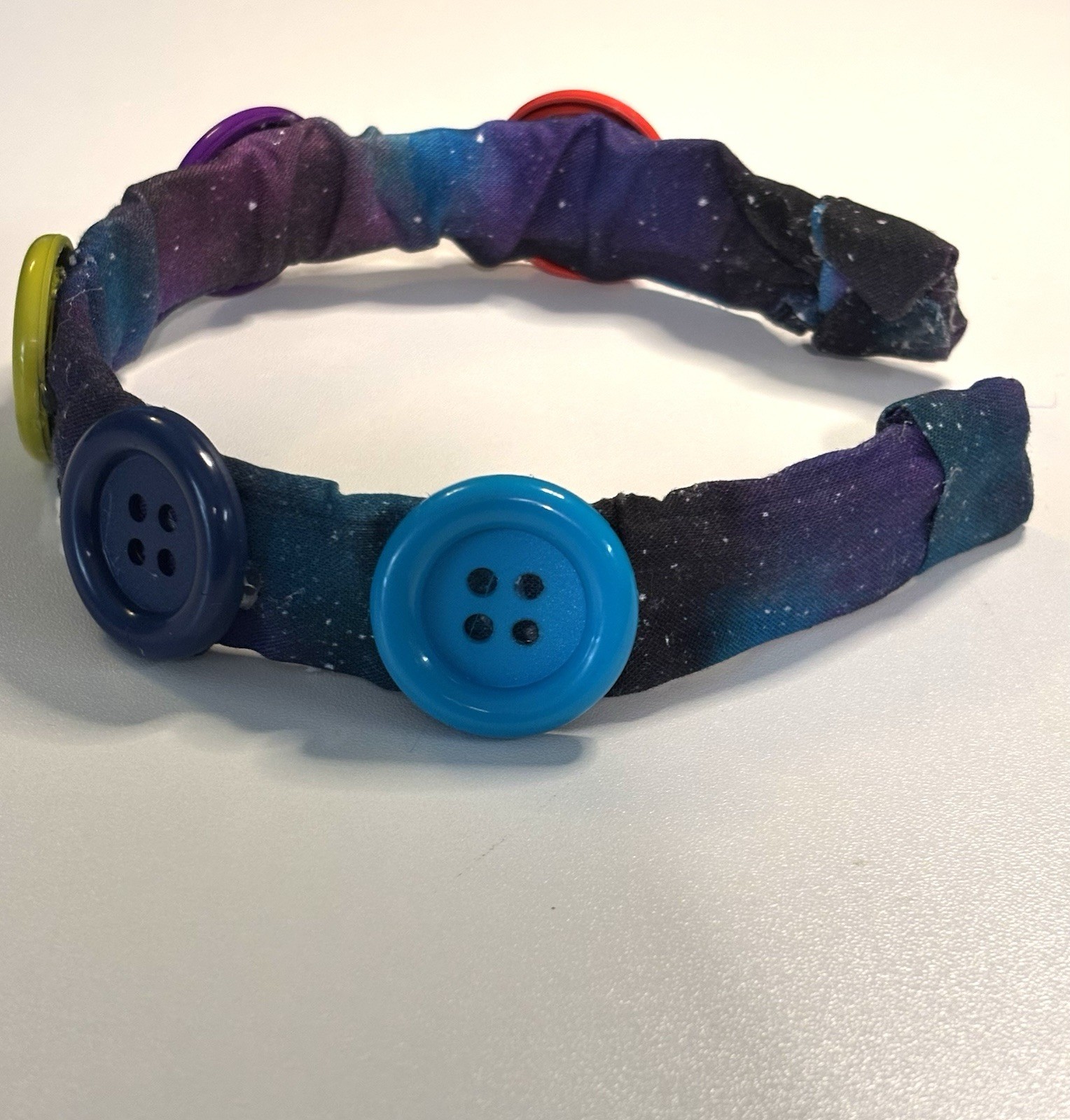 Girls Galaxy Print Fabric Headband, Multicolor Button Accents, Elastic One Size