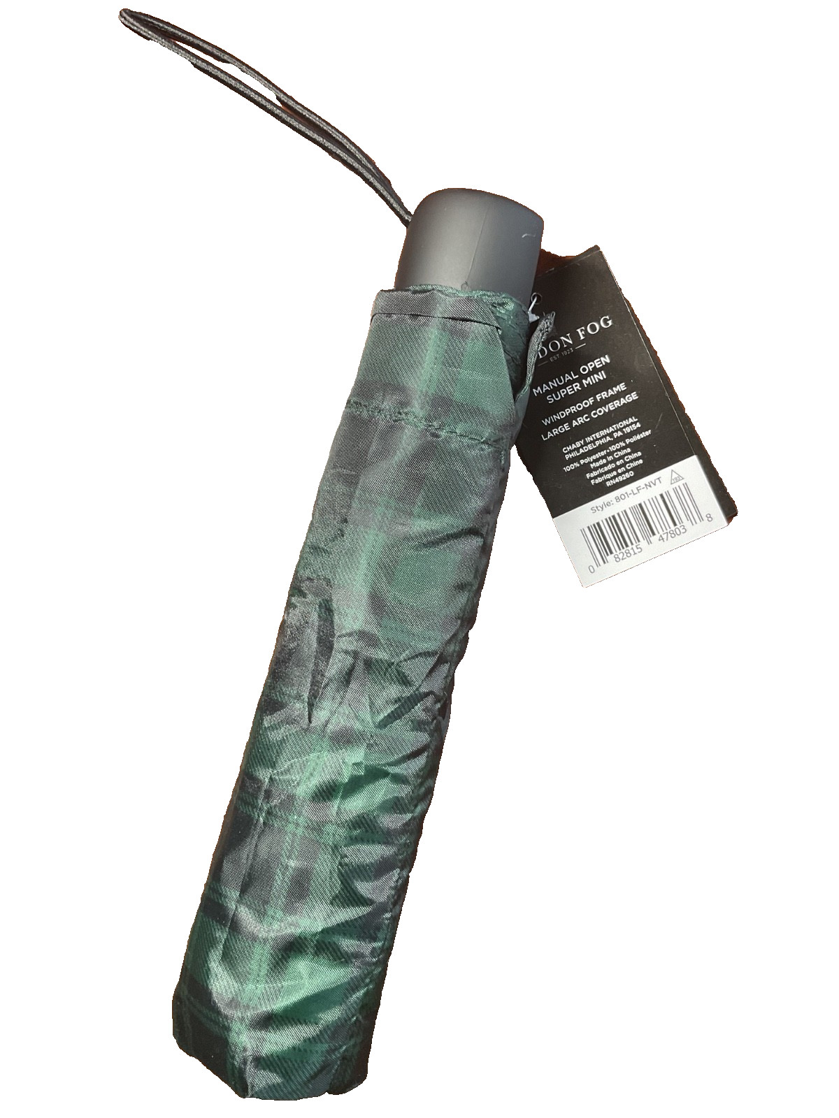 LONDON FOG UMBRELLA NAVY BLUE GREEN CHECK MANUAL OPEN SUPER OPEN NWT