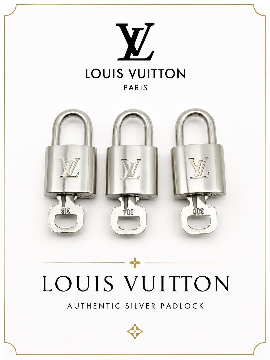 Authentic 1 Louis Vuitton Silver Padlock Lock & 1 Key LV Bag Luggage Accessory