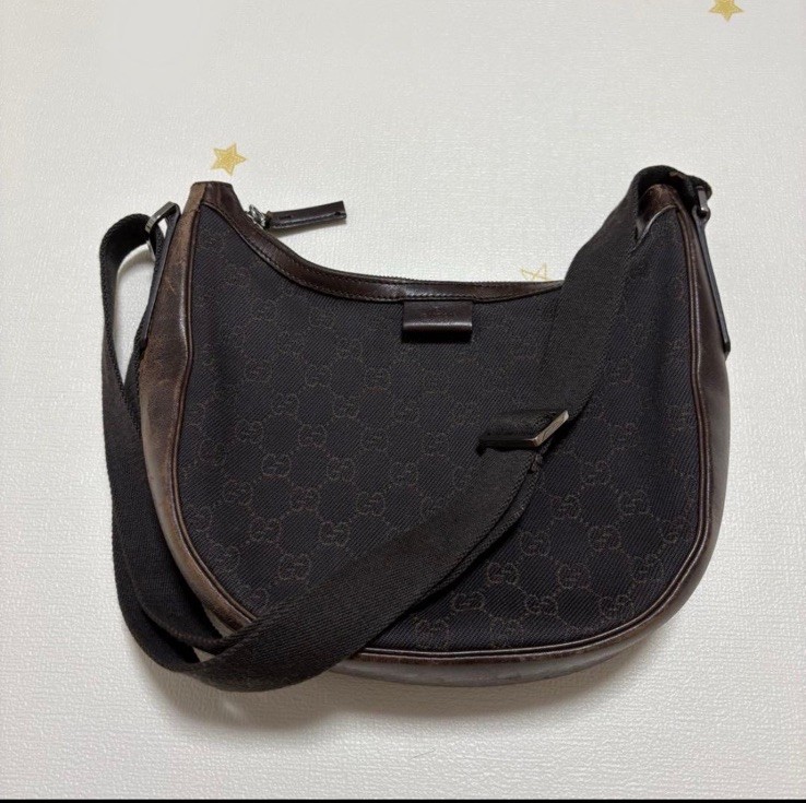 GUCCI GG Monogram Half Moon Crossbody Shoulder Bag Brown