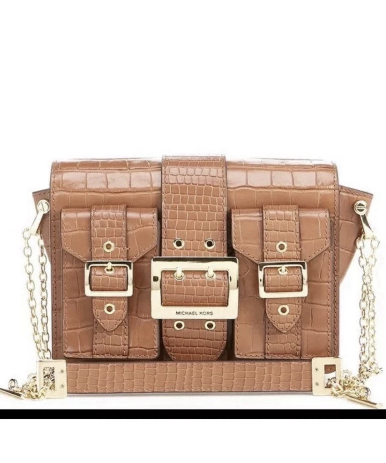 MICHAEL Michael Kors Hayden Pocket Messenger Embossed Leather Handbag Chestnut