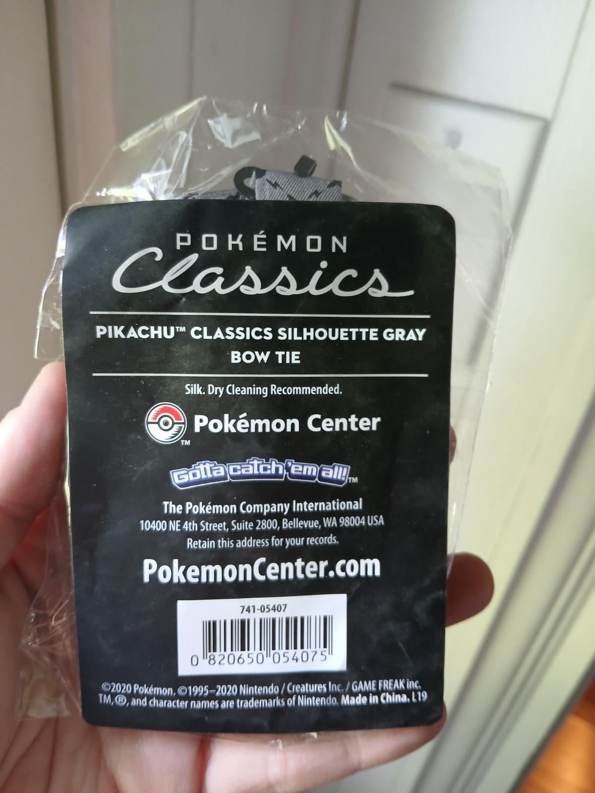 Pikachu Pokemon Classics Adult Silhouette Gray Bowtie Brand New