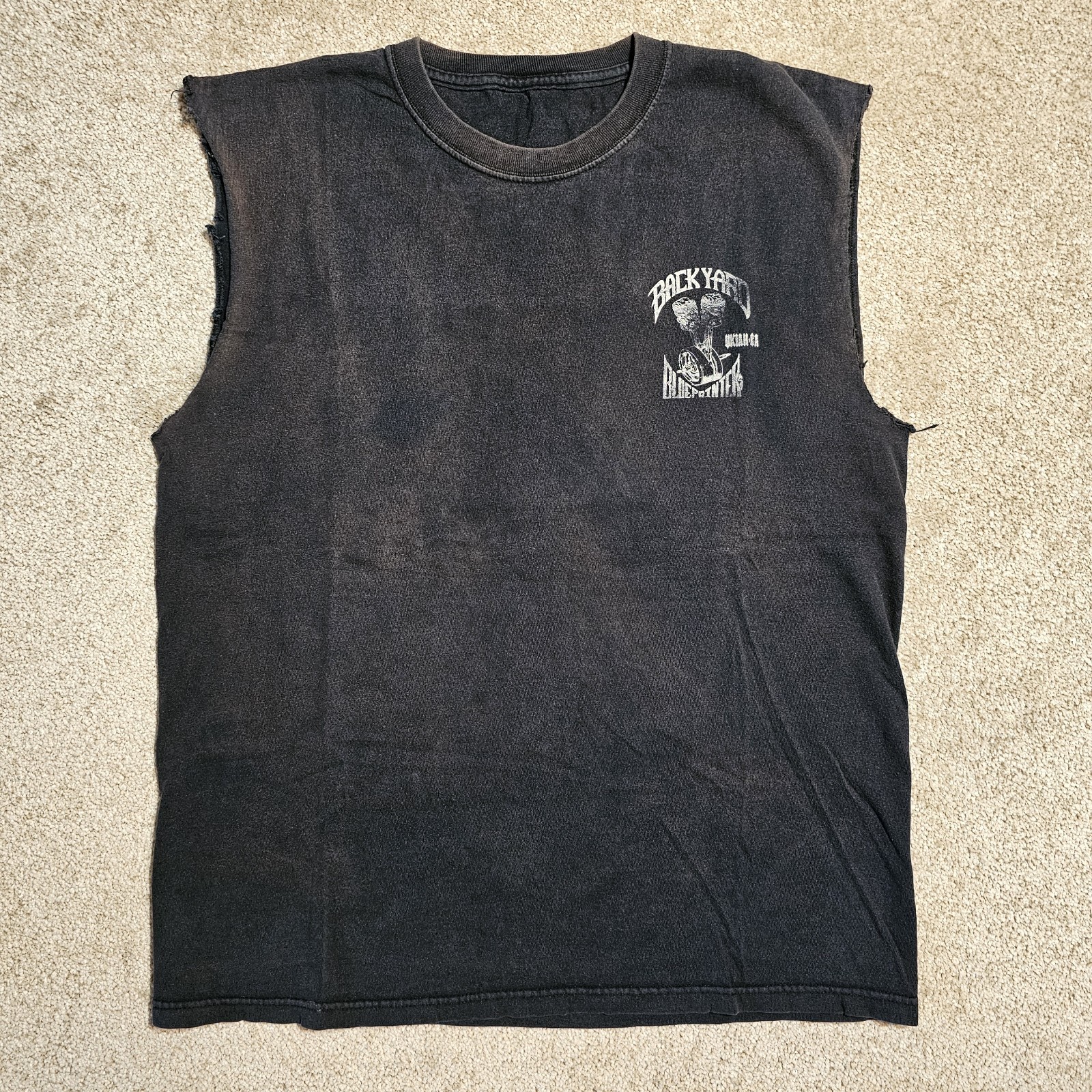 Vintage 90s Backyard Blueprinters Cutoff T-Shirt Mens M HotRod Grunge Faded Punk