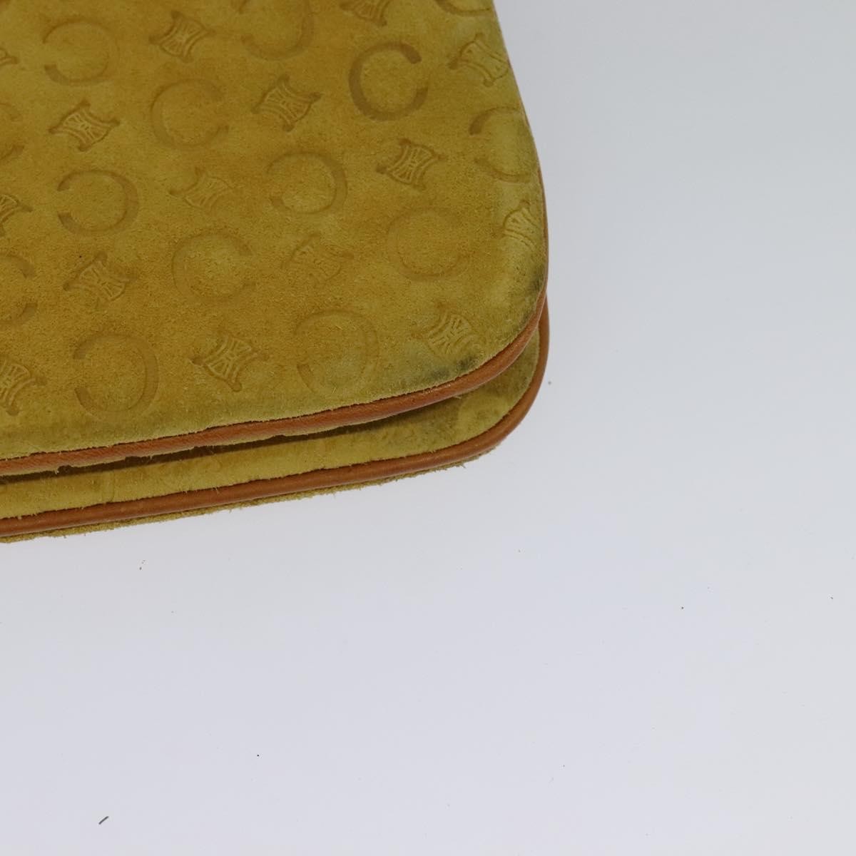 CELINE C Macadam Canvas Shoulder Bag Suede Yellow Gold Auth BA1861