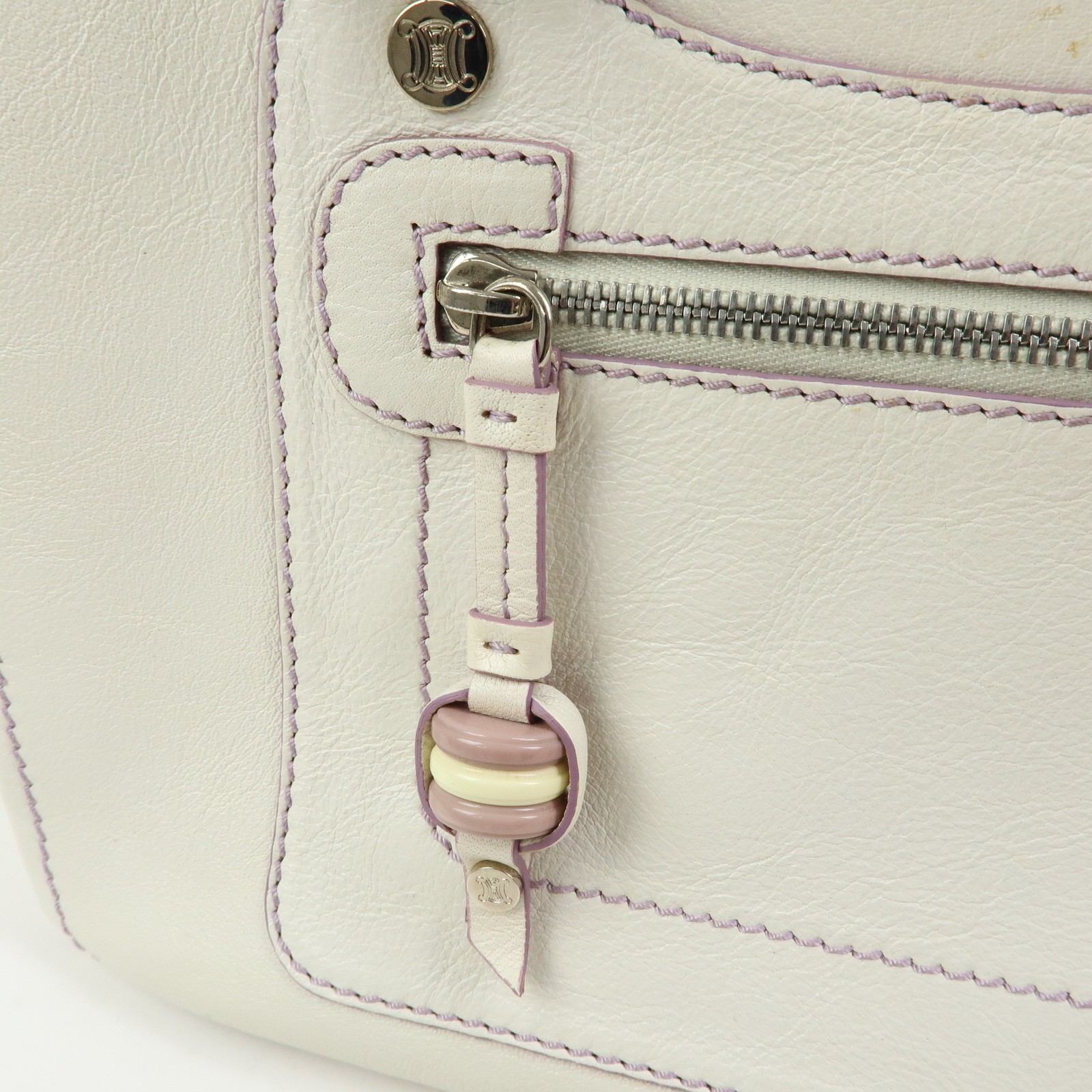 CELINE Macadam Leather Boogie Bag Hand Bag Tote Bag White Purple Auth Used F/S